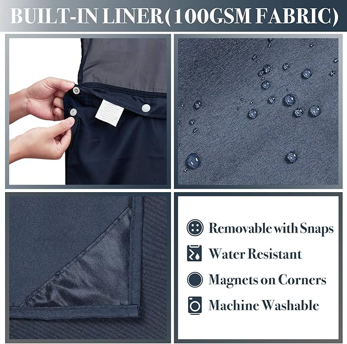 N&Y HOME Waffle Weave Shower Curtain with Snap-in Fabric Liner & Metal Hooks Set - Hotel Style, Mesh Top Window, Water-Repellent & Washable - 71x72, Navy Blue