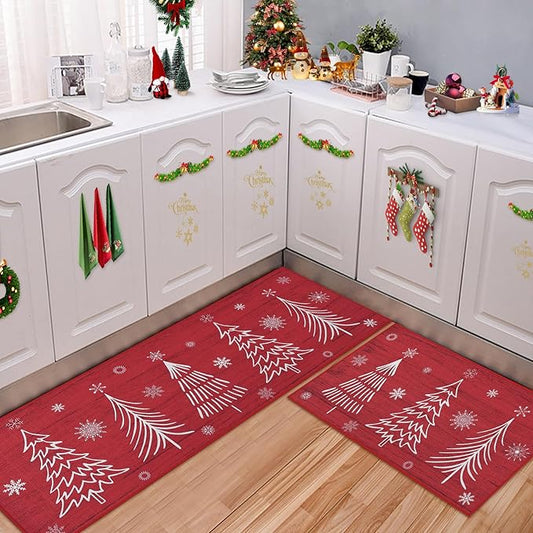 CAROMIO Christmas Kitchen Mat Washable Runner Rug Non Skid Kitchen Rugs and Mats Xmas Decorative Runner Mats Non-Slip Kitchen Floor Mat for Laundry Sink, 17"x29"+17"x47"