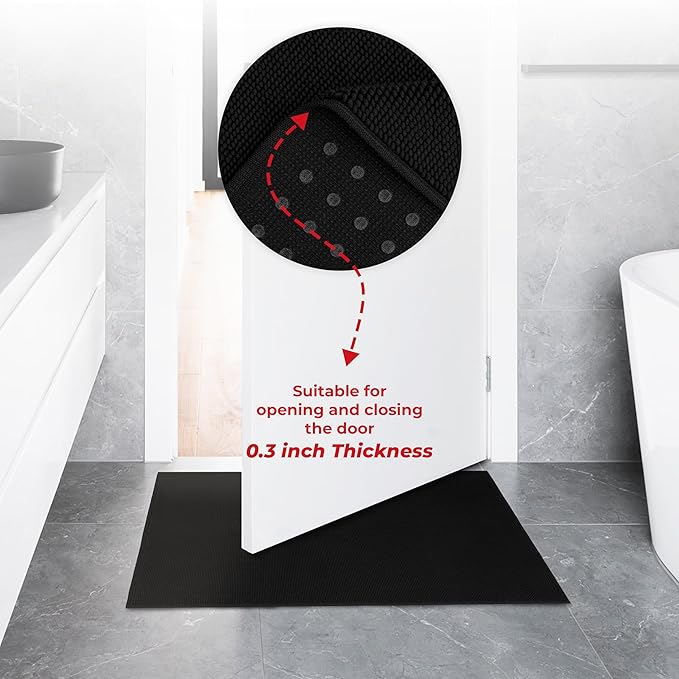 American Soft Linen Bath Rug, 17 in 24 in 100% Cotton Bath Mats Rugs for Bathroom, Slip Reducer Washable Shaggy Form Area Rugs, Black Bath Rug