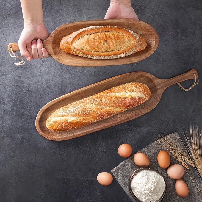 Wooden Serving Tray with Handle 1pcs Serving Plates for Meal Christmas Dinner Plates 16.5" Med-Size Wood Cheese Charcuterie Board for Food Meat Acacia Wood Platers for Bread Appetizer Snack