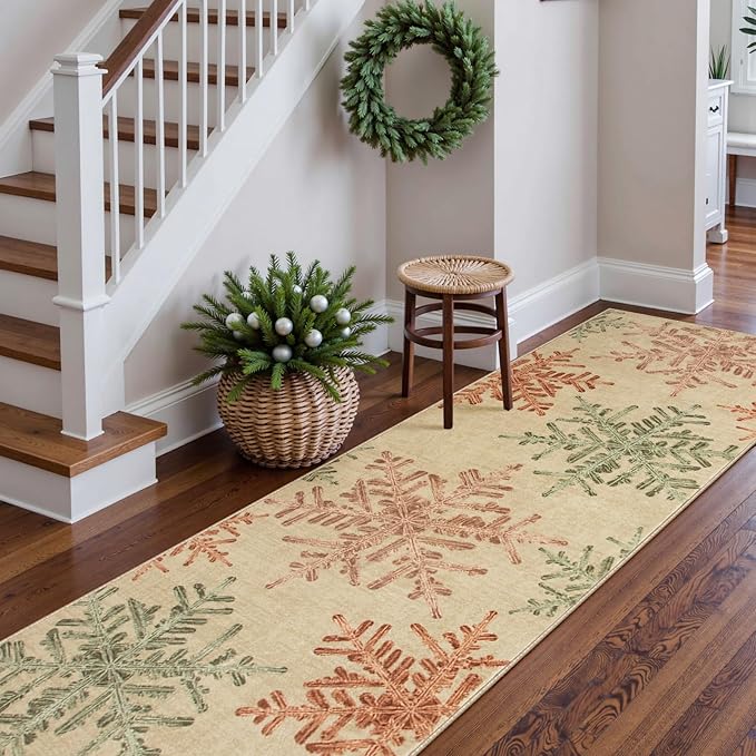 Lahome Snowflake Kitchen Runner - 2x6 Washable Rug Runner Carpet Runners for Hallway 6ft Non Skid, Soft Ultra-Thin Bathroom Runner Rugs for Hallway Laundry Bedroom (2x6ft,Multi)