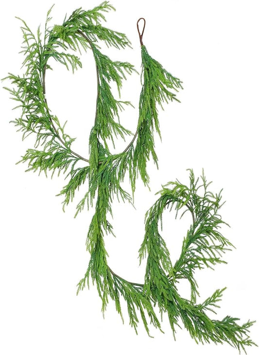 Faux Norfolk Pine Christmas Garland – Real Touch Greenery Artificial Cedar Christmas Garland for Fireplace Mantel, Staircase, Door Frame, Holiday Indoor Winter Décor (15FT)