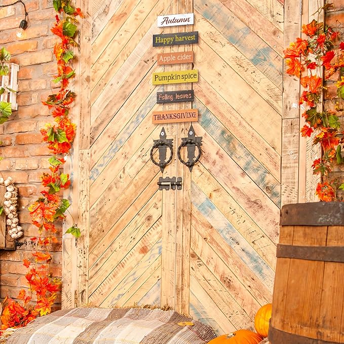 Hotop Fall Decorations for Home Thanksgiving Hanging Signs Wooden Wall Plaque Autumn Wall Hanging Decor for Home Thanksgiving Autumn Office Indoor Outdoor Door Decor Sign(Vivid Colors)