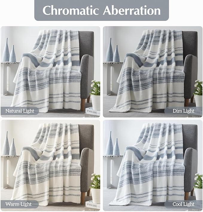 WRENGONGE Grey Blue Throw Blanket, 50x70 Soft Cozy Striped Throw Blankets for Couch, Sofa, Bed, Travel, Lightweight Fluffy Warm Plush Decorative Blankets for Women, Men,Kids Gift