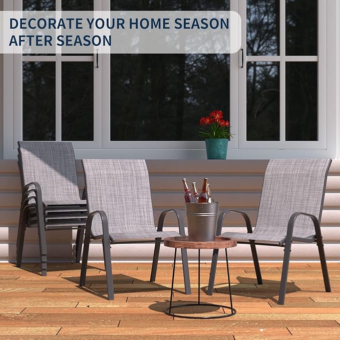 Amopatio Patio Chairs Set of 6, Outdoor Stackable Dining Chairs for All Weather, Breathable Garden Outdoor Furniture for Backyard Deck, Dark Grey