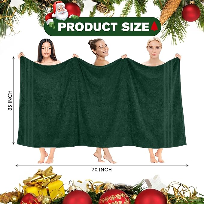 DAN RIVER Pack of 2 Christmas Bath Sheets, 35x70 Inches Extra Large Luxury Cotton Towels, Quick Dry Festive Red & Green Holiday Combo