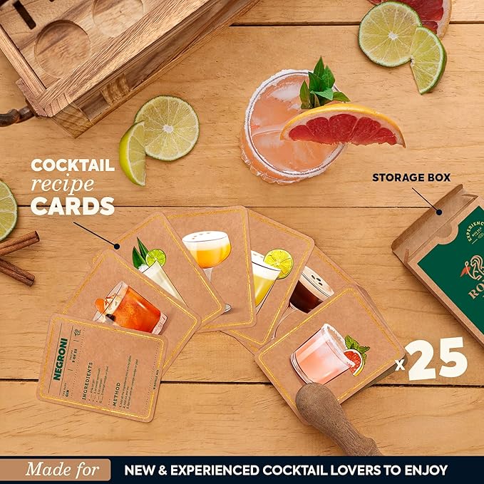 Mixology Bartender Kit with Stand - Bar Set with 25 Cocktail Kit Cards - Bar Kit Drink Mixer Set with Bar Tools - Cocktail Shaker Set Bartending Kit - Ideal Drink Shaker for Housewarming Gift (COPPER)