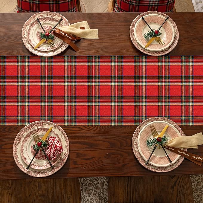 Softalker Christmas Checkered Tartan Table Runner - Red Buffalo Plaid Xmas Stain Resistant Washable Table Decoration for Dining/Parties/Holiday Decor, 13 x 108 Inch