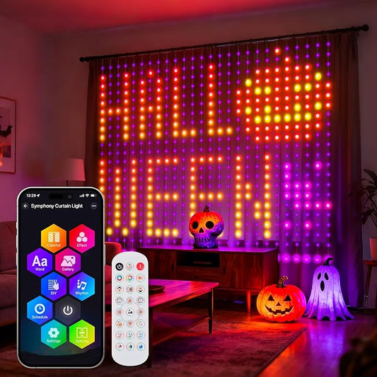 Smart LED Curtain Lights, RGB+IC Color Changing Holiday Wall Lights, 3.3x3.3ft 400 LEDs, Indoor Dynamic DIY String Lights, APP Remote Control, for Bedroom, Living Room, Window Decor, Party, Wedding