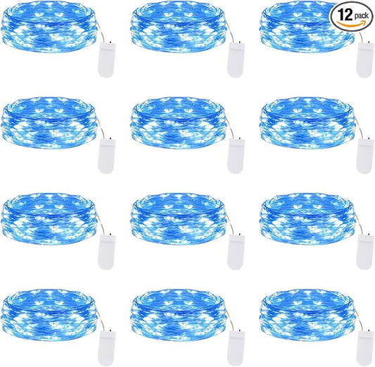 Lakumu 12 Pack Fairy Lights Battery Operated -7FT 20LED String Lights Silver Wire Firefly Starry Lights for DIY Christmas Decorations Mason Jar Wedding Party Centerpiece Table Decor, Blue