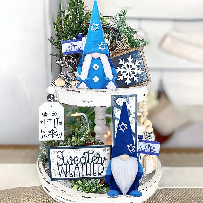Hanukkah Gnome Decorations, 2 PCS Handmade Mr & Mrs Chanukah Swedish Tomte Gnomes Plush Table Ornaments Gift for Hanukkah Decorations Party Supplies