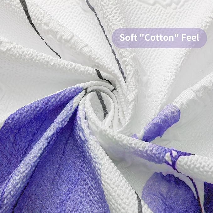 QIYI 3D Embossed Butterflies Blue Purple Flower Shower Curtain, Minimalist White Cloth Textured Waterproof Fabric Set with Hooks, 72x72