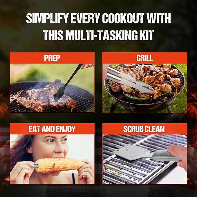 SpartaSake BBQ Grilling Accessories - Stainless Steel Barbecue Grill Tools Accessories kit Spatula Thermometer Tongs for Blackstone Griddle Outdoor Camping-Grill Set Gifts for dad Men Women(24 pcs)