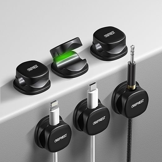 6 Pack Adhesive Cable Clips Black Spring Loaded Cord Holders for Nightstand, Desk, Wall, Car, or Bedside Ideal Charging Cable Organizer for Home or Office Setup