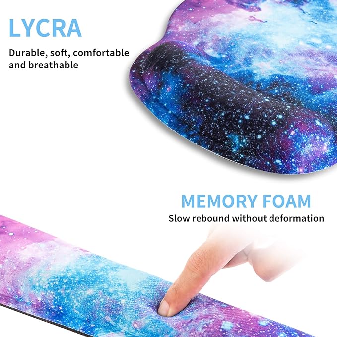 Ergonomic Keyboard Mouse Pad Wrist Rest Support Set for Laptop/Computer/Desktop,Memory Foam Hand Rest Wrist Cushion for Gaming/Office,Lightweight Comfortable & Pain Relief (Galaxy)