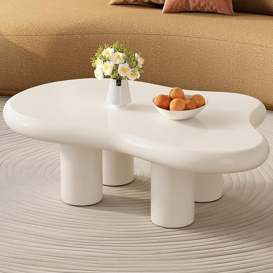 Cloud Coffee Table with 4 Legs for Living Room,Center Table,Low Table,Cream End Table,Round Corner Sofa Table (White, 46“)