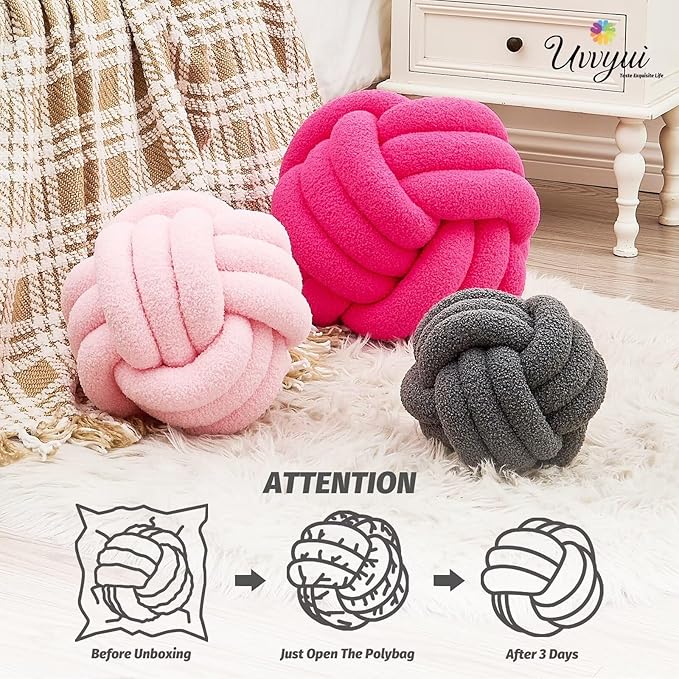 Uvvyui Knot Pillow Ball, Soft Home Decorative Pillows, Round Throw Pillow, Handmade Knotted Plush Pillow, Round Boucle Pillow Cushion (11.8 Inches Dark Gray)