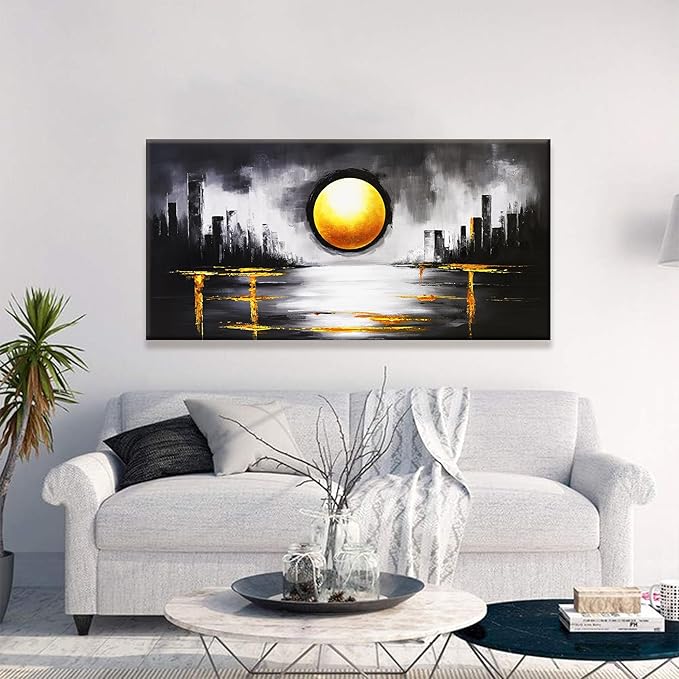 Abstract Black And Gold Wall Art Painting Canvas Art Wall Decor Prints Abstract Wall Decor For Living Room Wall Bedroom Kitchen Office Artwork Ready To Hang 24" × 48"