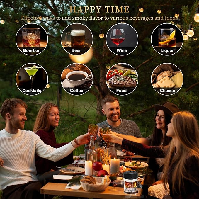 Electric Whiskey Smoker Kit with 5-Color LED Lighting & 6 Wood Chips, No Butane Old Fashioned Smoker Kit Bartender Kit for Cocktail Shaker, Cocktail Smoker Kit for Fathers Day, Gifts for Him