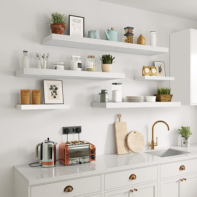 Vivelove 10 inch Deep Wall Shelves 36 inche Long, 1.8 Thick Single Floating Shelf Wall Mounted, Heavy Duty 70 lbs Shelves for Bedroom, Books, Living Room, Kitchen, Office Modern Farmhouse Decor, White