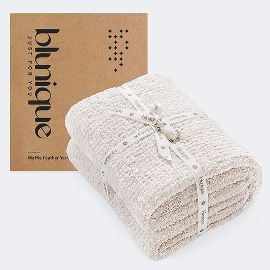 Super Soft Throw Blanket 60 x 80 Inches, Half Side Plush Fuzzy Blanket for Couch, Sofa, Bed & Chair, Warm Cozy Lightweight Knit Blanket for Fall & Winter