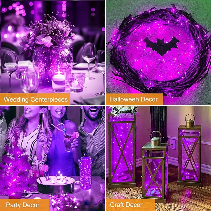 btfarm 30 Pack Fairy Lights Battery Operated [3 Modes], 7ft 20 Led Twinkle Lights String Lights Waterproof Bulk Small Mini Silver Wire for Halloween Mason Jars Vases Wedding Table Centerpiece, Purple