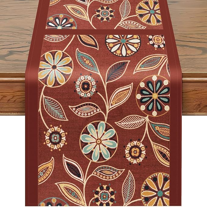 Snycler Table Runner Boho Table Runners Vintage Elegant Farmhouse Table Center Linen Decor for Home Dining Party Entrance (13x72 Inch) Red