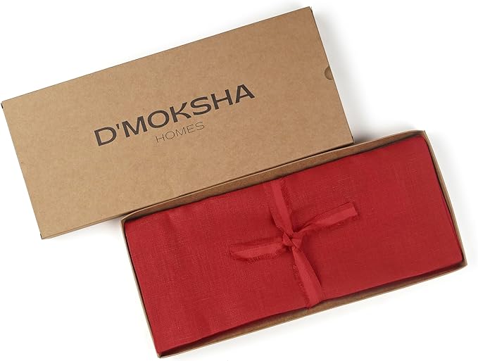 D'Moksha Homes Linen Table Runner 36 Inches - 100% Pure Linen Bright Red Small Table Runner 14 x 36 Inch for Dresser, Coffee Tables, Fall, Autumn and Halloween-Machine Washable