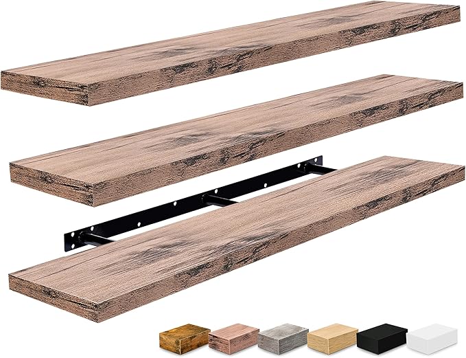 Sorbus Floating Shelves for Wall - 55 Inch Extra-Long Bathroom Shelves, Wall Decor for Bedroom, Kitchen, Living Room, Book Storage - Mounted Floating Shelf with Hidden Brackets (Mahogany, 3 Pack)