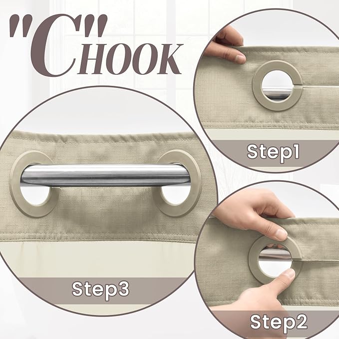 No Hook Slub Textured Shower Curtain with Snap in Liner - Linen Fabric Outer Curtain & Waterproof Inner Liner, Hotel Style with See Through Top Window, 71x86 in