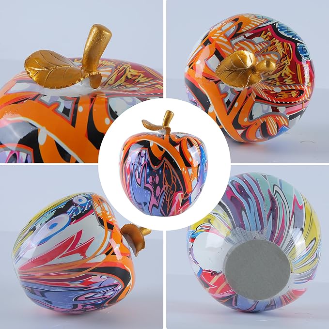 Colorful Fruit Figurines Apple Statue Decorations,Abstract Graffiti Apple Resin Sculpture for Table top Ornament Home Decor Christmas eve Gift(Large)