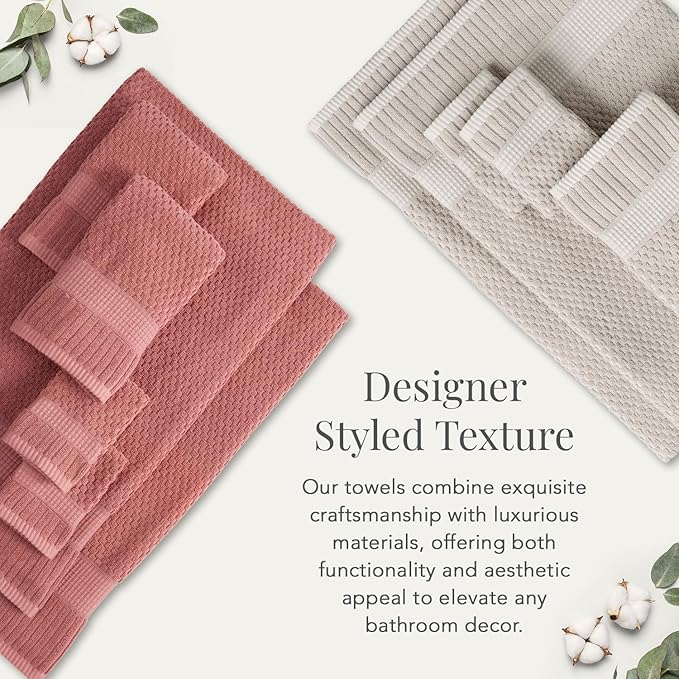 NY Loft 100% Cotton Bath Towel 4 Pack | Super Soft & Absorbent Quick-Dry Bath Towels 30" x 52" | Textured and Durable Cotton | Premium Thick Towels | Trinity Collection (4 Pack Bath Towel, Rose)