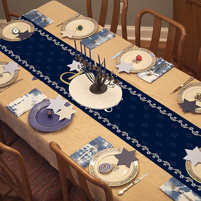 Wehhbtye 2 Pack Hanukkah Table Runner -12 x71 Jewish Chanukah Table Decoration with Tassels -Table Runner Dresser Scarves for Table Dinner Holiday Party (Hanukkah Table Runner, 2)