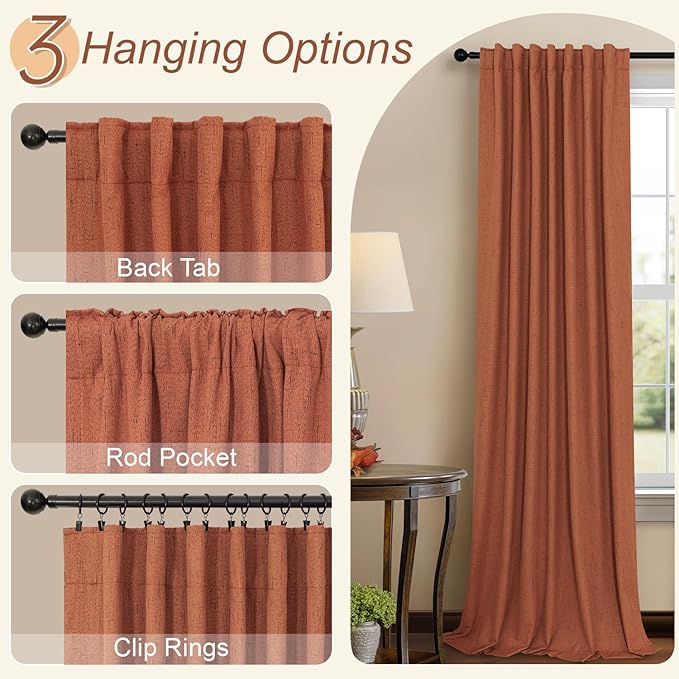 Rust Blackout Curtains for Living Room 102 Inch Length 2 Panels Set Linen Textured Thermal Terracotta Black Out Window Drapes for Bedroom Patio Sliding Glass Door Vertical Blinds Home Office 102 Long