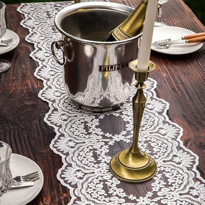 ARTABLE Rectangle Table Runner Lace Macrame Embroidered Table Runners with Exquisite Vintage Shabby Chic for Holiday Wedding Long Dinner Tables (White, 12 x 48 Inch)