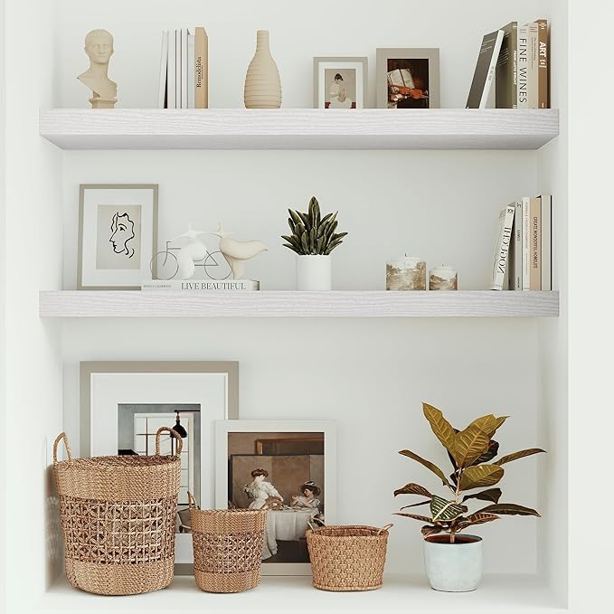 Vivelove 10 inches Deep Floating Shelves 36 inch Long, Wall Shelves Heavy Duty 70 lbs for Bedroom, Bathroom, Living Room, Kitchen, Office, Modern Shelf Home Decor with Invisible Bracket, White