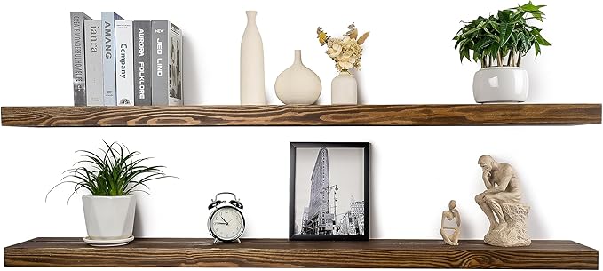 Walnut Floating Shelves 72 Inch Long 8-in Deep Set of 2, High End Real Solid Wood Floating Shelves for Wall,Suitable for Kitchen and Coffee Bar, with Sturdy Hidden Bracket