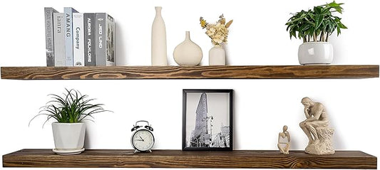 Walnut Floating Shelves 72 Inch Long 8-in Deep Set of 2, High End Real Solid Wood Floating Shelves for Wall,Suitable for Kitchen and Coffee Bar, with Sturdy Hidden Bracket