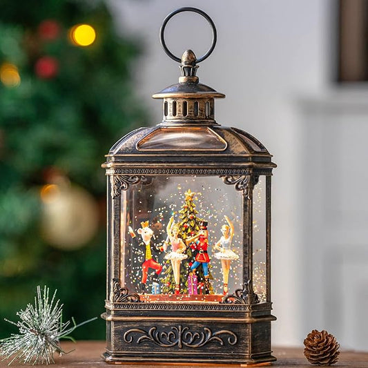 Christmas Snow Globe Lantern Lighted Nutcracker Suite Scene Musical Snow Water Lantern Swirling Glittering Home Decoration and Gift, Battery Operated or USB Powered