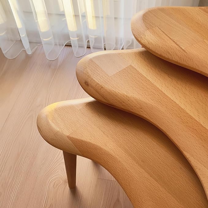 Nesting Coffee Tables, End Tables Set of 3 for Living Room Bedroom, Solid Wood Small Side Tables for Couch, Rustic Mid Century Modern Wooden Asymmetrical Table with Tapered Legs