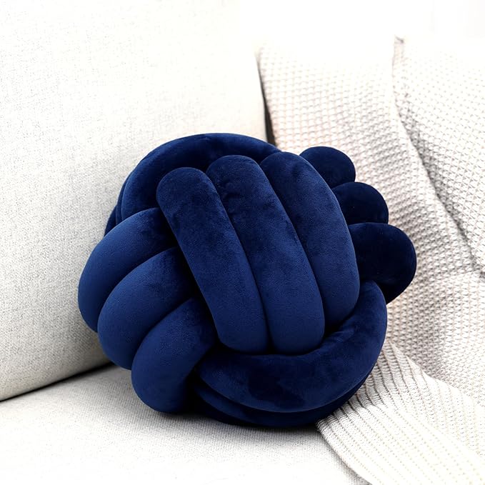 Petrella Knot Pillows Ball Round Throw Pillows Home Decor Cushion Decorative Aesthetic Throw Pillows，Navy 11inch