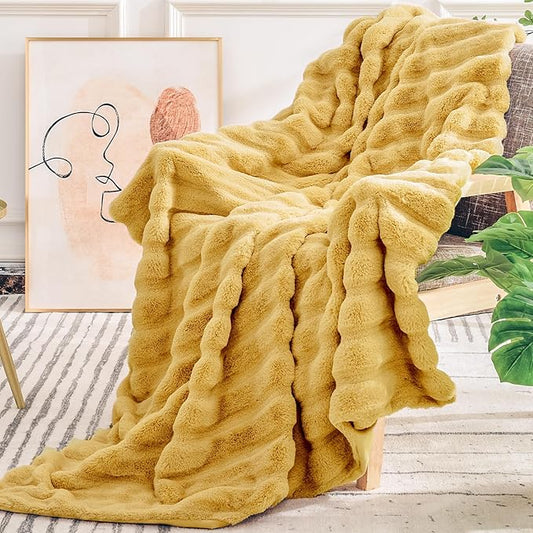 NEXHOME PRO Faux Fur Throw Blanket, Cozy Fluffy Soft Blanket or Couch Sofa Bed Living Room Decorative, Reversible Puffy Thick Warm Blanket for Winter 50"X60" Orange
