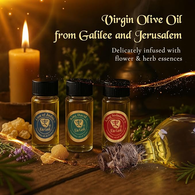 Anointing Oil for Prayer 3 Bottles Set 10ml/0.34oz Each Bottle - The Original Perfumes of The Bible - Lion of Judah, King David and King Solomon - Made in The Holy Land - by Ein Gedi