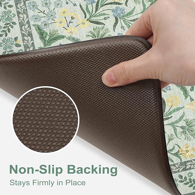Collive Anti Fatigue Mats for Kitchen Floor, Cushioned Waterproof Sink Rug Set of 2 Spring Floral Kitchen Mat Comfort Non Skid Standing Rug for Office, Desk, Laundry, 17"x30"+17"x59"