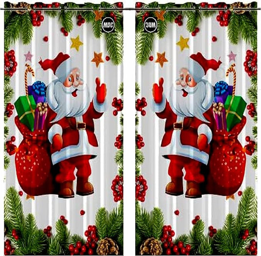 Xmas Decorative Curtain 48x84 Inches for Living Room, Bedroom, Kitchen, Doorway and Shower Traditional Graphic Printed Santa Claus Snowflakes Ribbon Grommet Farmhouse Window Curtains (1 Curtain Only)