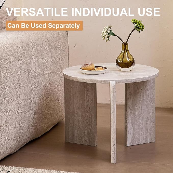 Round Nesting Coffee Tables Set of 2 for Living Room [Interchangeable Height] φ27.6 + φ19.7 Mid Century Modern Circle Side Tables for Bedroom Office Studio Apartment