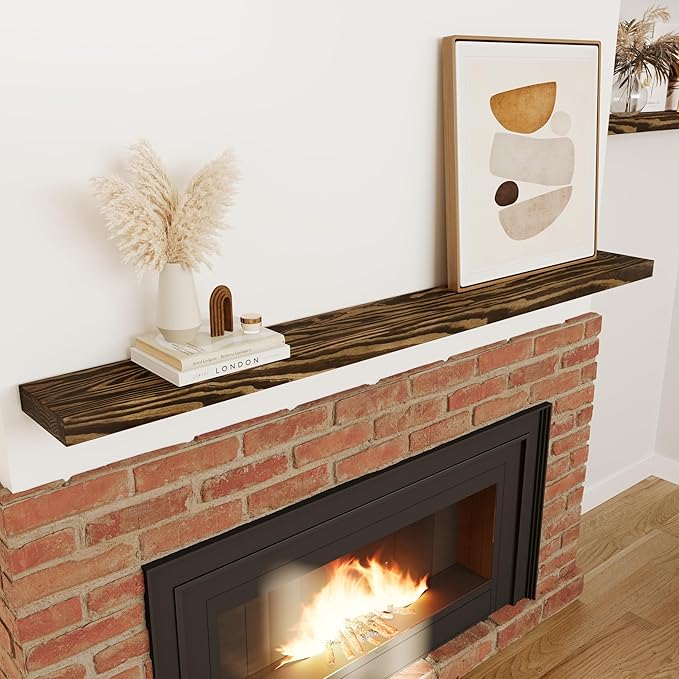 72'' Pine Wood Floating Shelf for Wall - Rustic Wall Mounted Wooden Shelf for Stylish Home Décor, Fireplace Mantel 72inch (Dark Brown, 72x8x2) - 1pcs