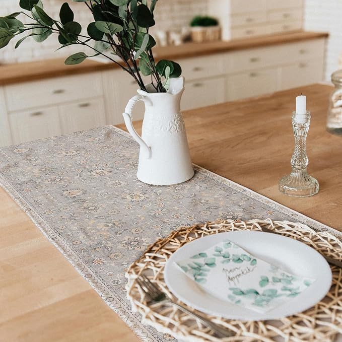 Snycler Table Runner Boho Table Runners Vintage Elegant Farmhouse Table Center Linen Decor for Home Dining Party Entrance (13x72 Inch) Gray