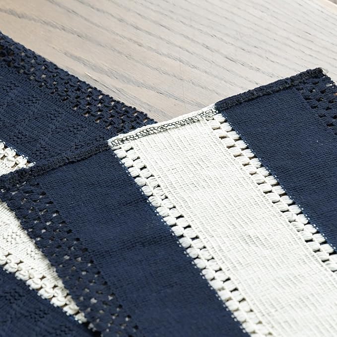 Artoid Mode Dark Blue Farmhouse Rustic Table Runner, Seasonal Hollow Kitchen Dining Table Decoration for Home Party Decor 12x90 Inch