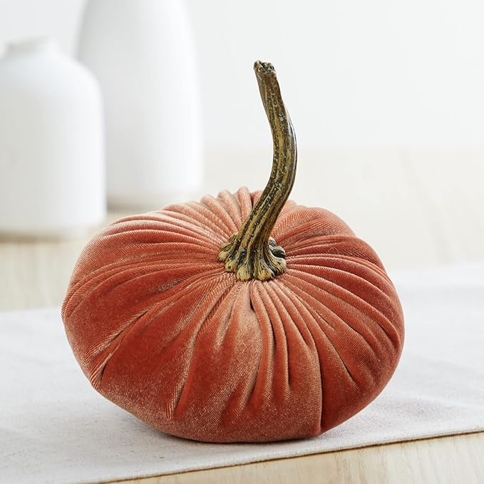 Your Heart's Content Small Velvet Pumpkins Set of 4, Luxury Velvet Fall Home Decor, Orange Pumpkin Accent, Halloween Centerpiece, Autumn Wedding Centerpiece (Sm Rust Harvest Bronze Tangerine)